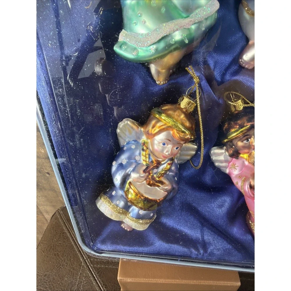 Brass Key Christmas Cherubs Angels Hand Blown Ornaments Vtg 2000 Set Of‎ 4